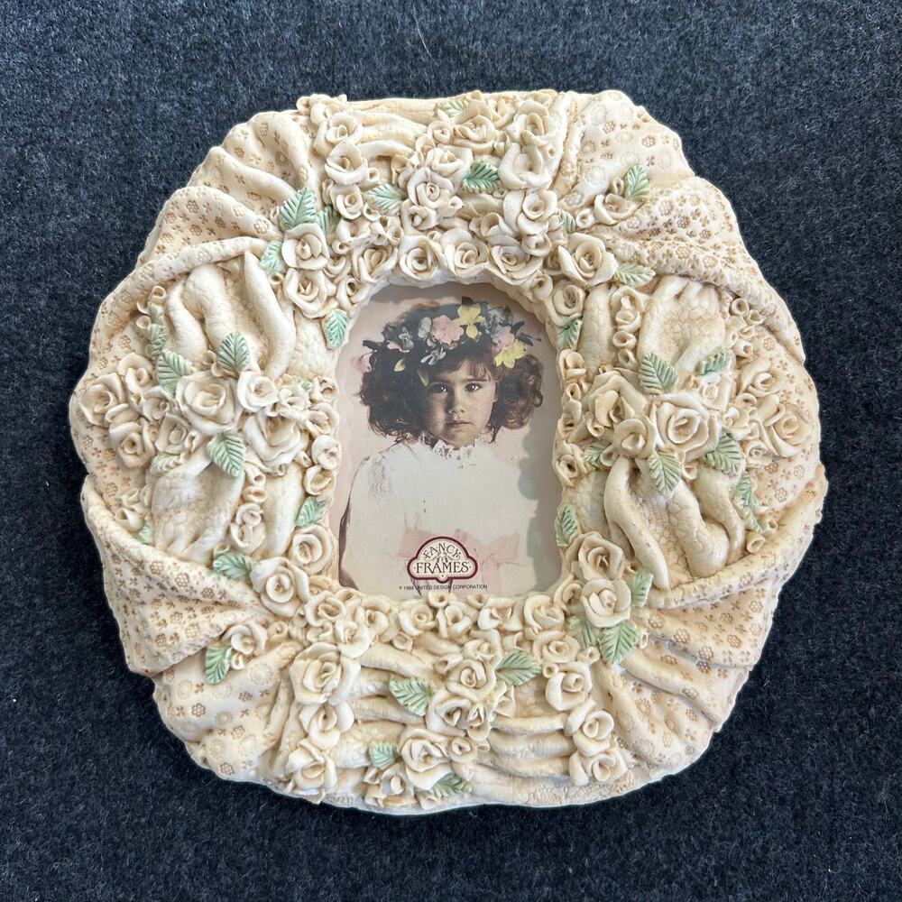 1989 Fancy Frames by United Design Floral Lace Resin Picture Frame